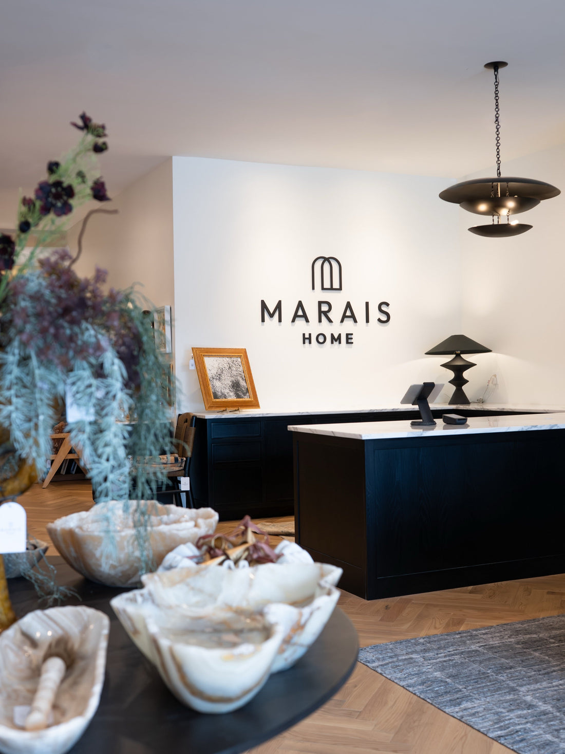 Designer lighting at Marais Home, Lexington KY — layered ambient, task, and accent fixtures