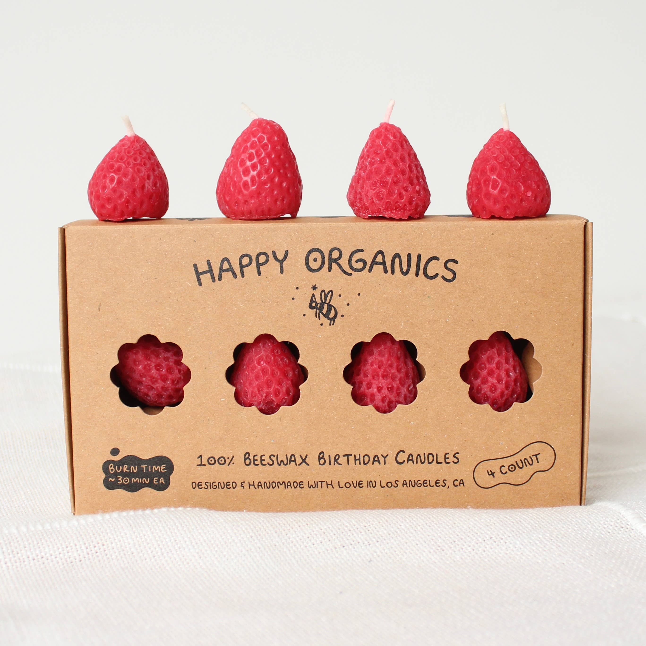 Strawberry Beeswax Birthday Candles - 4 count