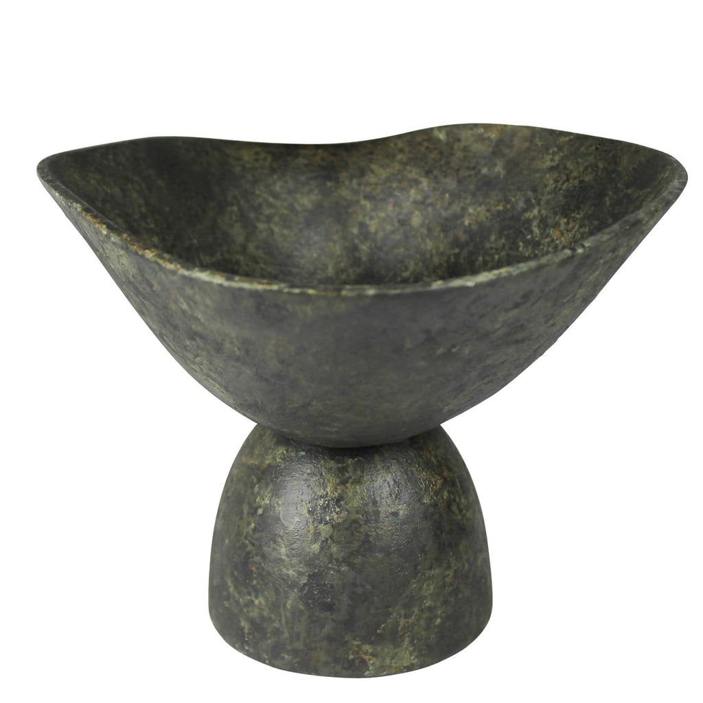 Bastia Organic Bowl on Base, Green Patina