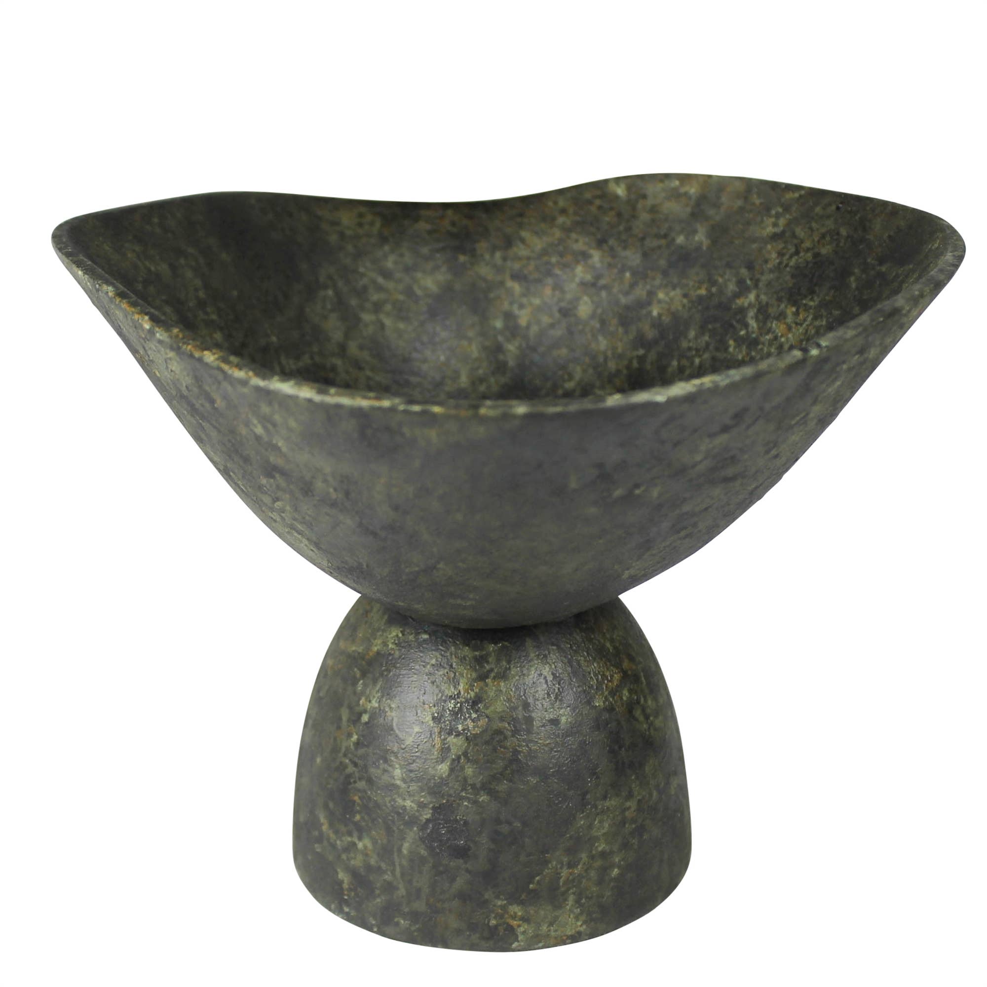 Bastia Organic Bowl on Base, Green Patina