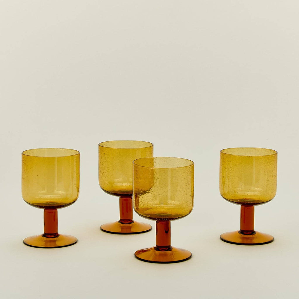 Seeded Glassware, Stemmed, Set of 4, Amber