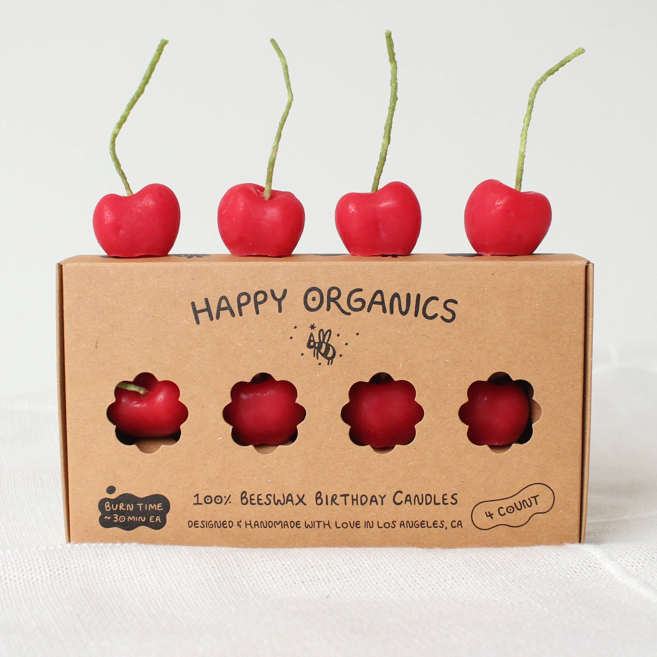 Cherry Beeswax Birthday Candles - 4 count  