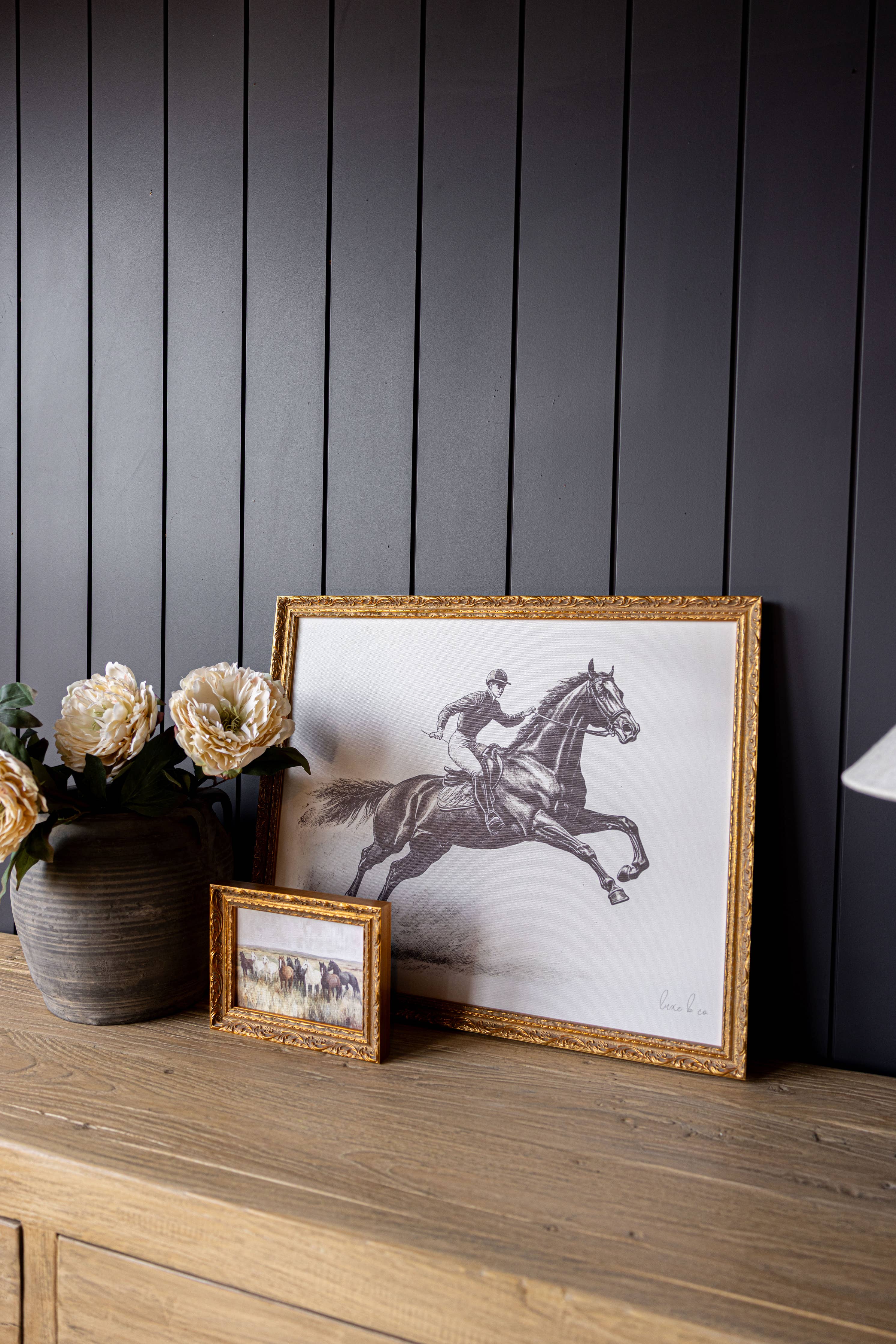 Cavalier Horse Sketch | French Brass Inspired Gold Mould Framed Art