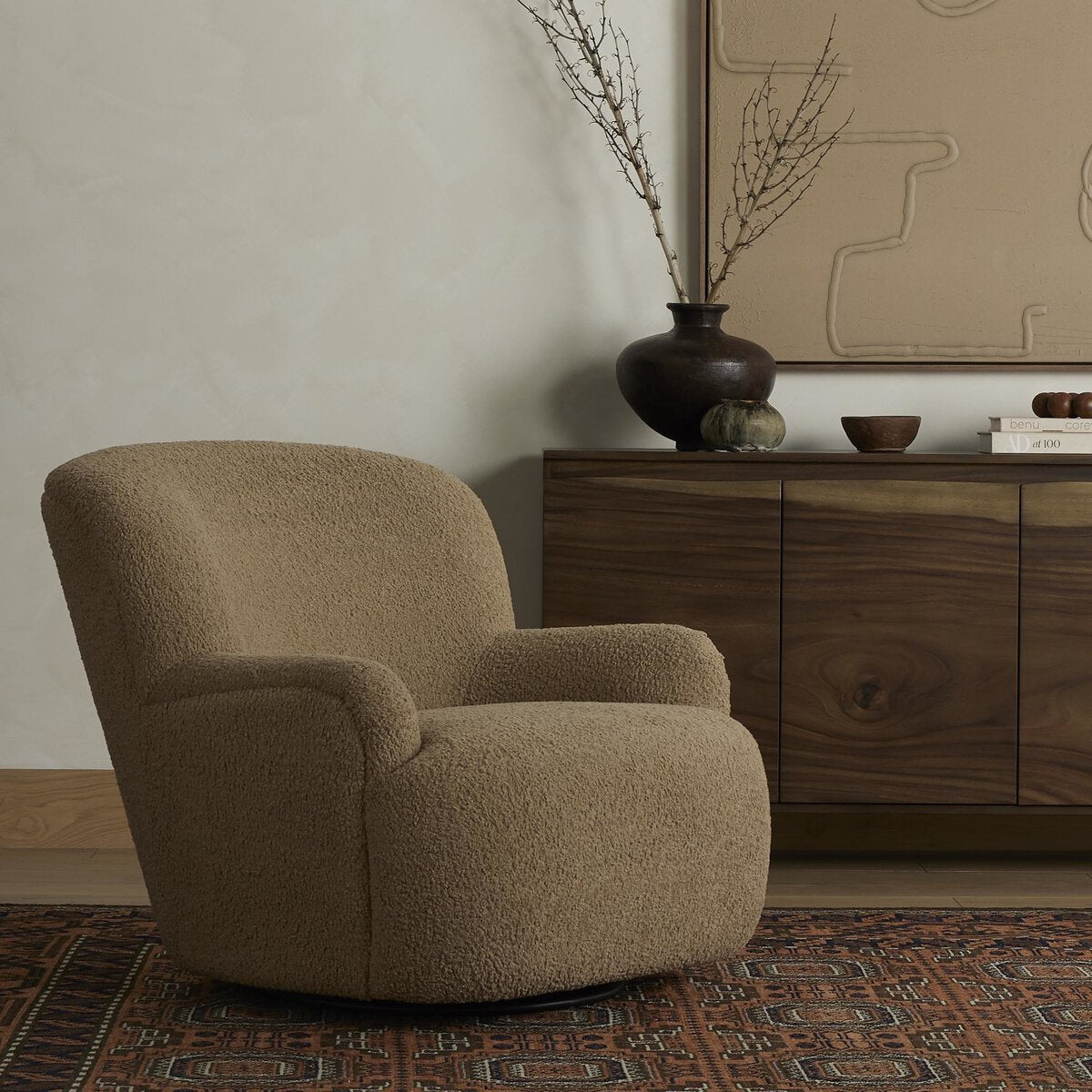 Kadon Swivel Chair Sheepskin Camel