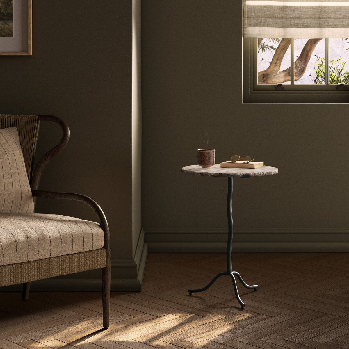 Sophie End Table, Creamy Taupe Marble