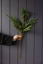 Red Plum Berry Norfolk Cypress Real Touch Stems