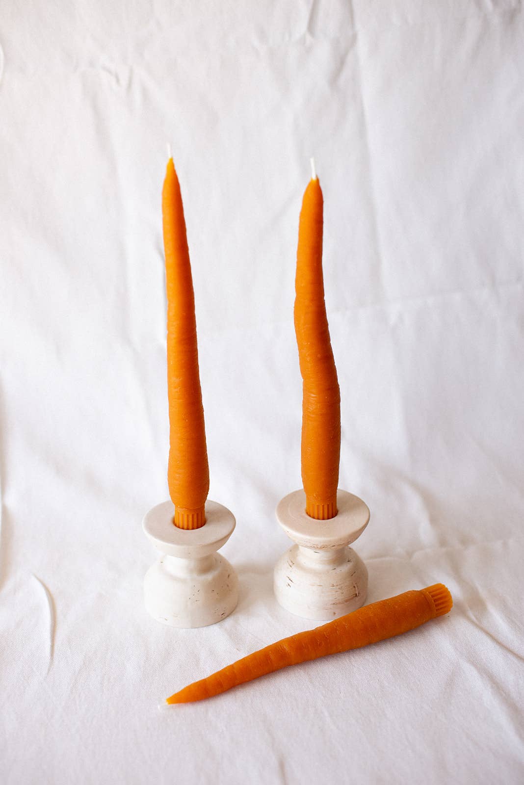 Carrot Beeswax Candles Taper Pair — detail view