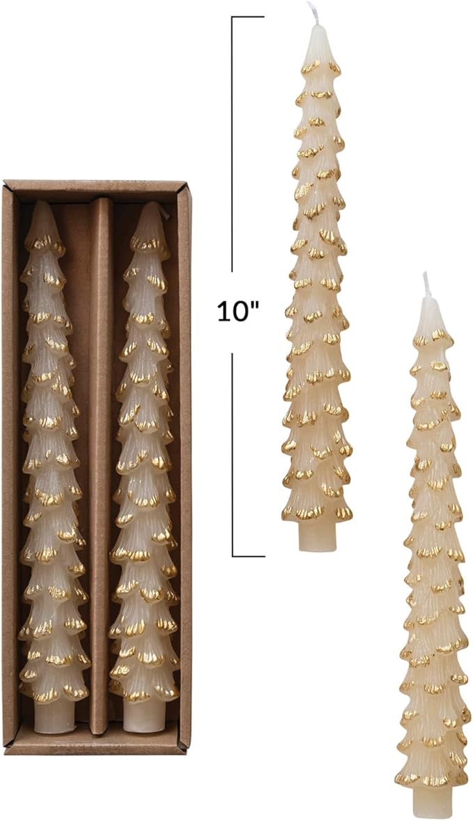 Set of 2 Tree Candles, Eggnog Gold Tipped