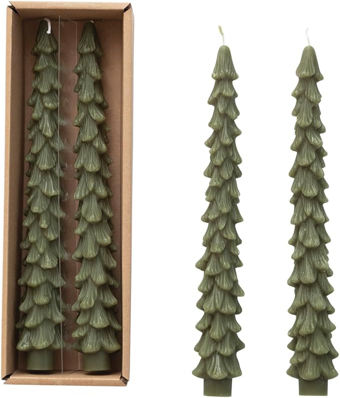 Set of 2 Tree Candles, Green