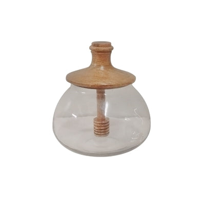 Glass & Wood Honey Jar Clear
