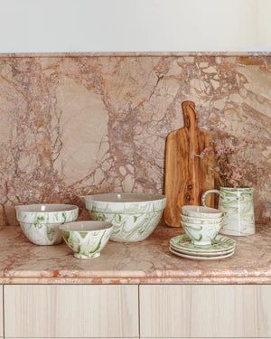 Marbled Olive Mixing Bowls - Set of 3 — detail view
