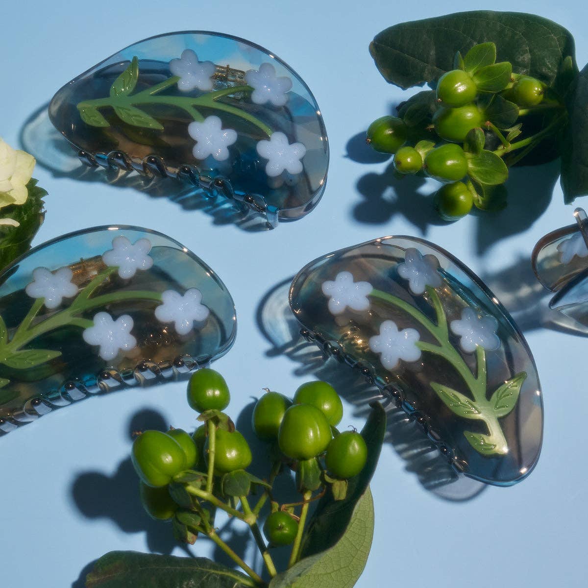 Forget Me Not Claw - Acetate Blue Flowers Hair Clip