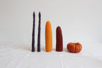 Purple Asparagus Beeswax Candle Taper Pair — styled