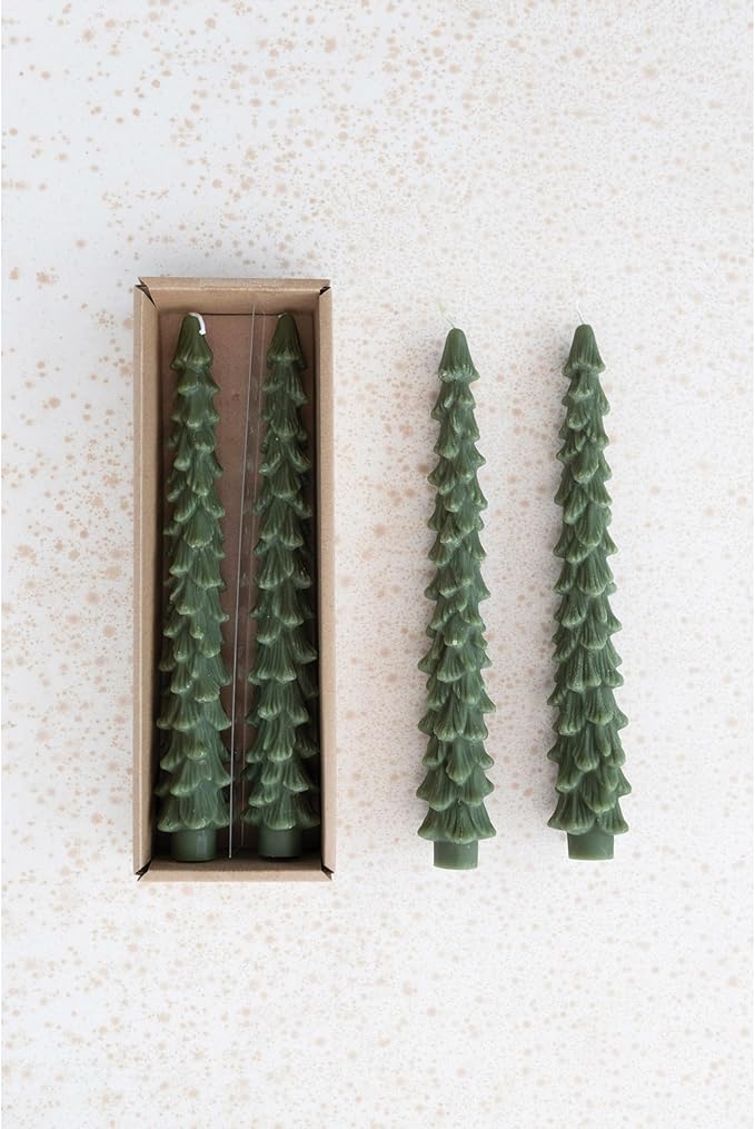 Set of 2 Tree Candles, Green