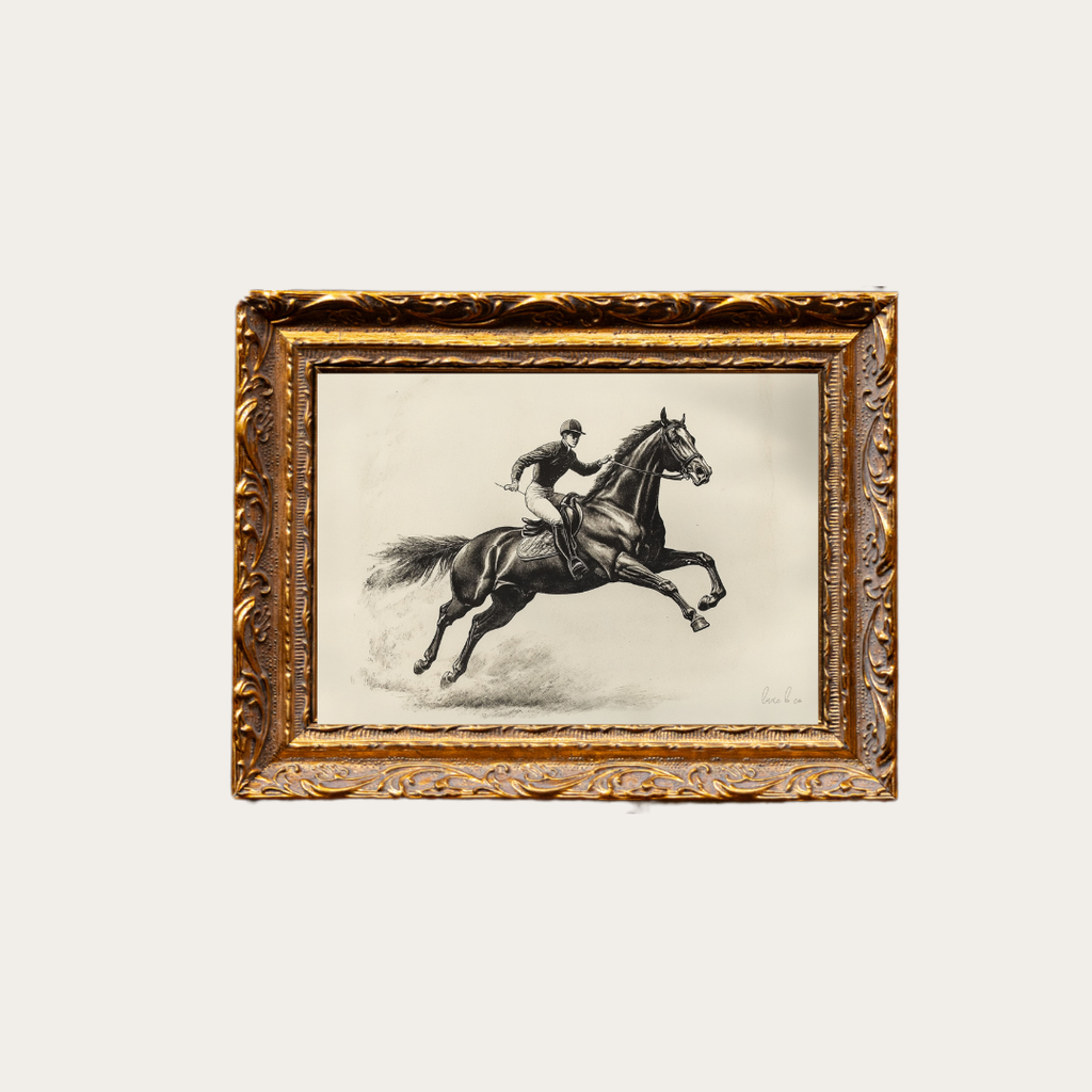 Cavalier Horse Sketch | French Brass Inspired Gold Mould Framed Art