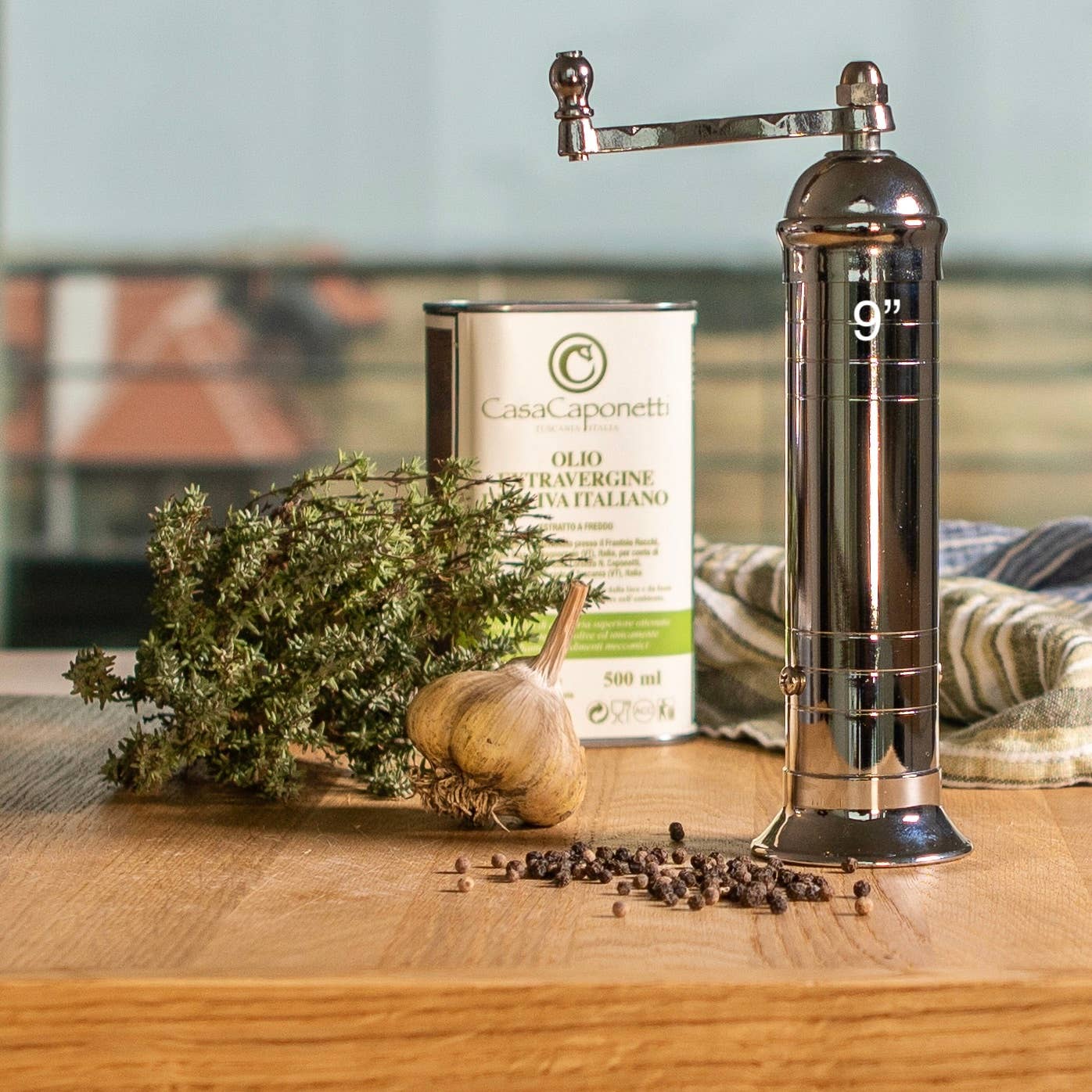 The original 'Chrome Mill' - polished 9" pepper grinder — detail view