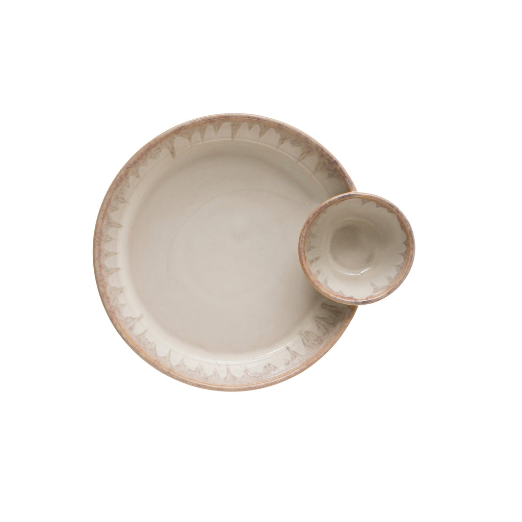 Stoneware Serving Dish with Two Sections, Cream