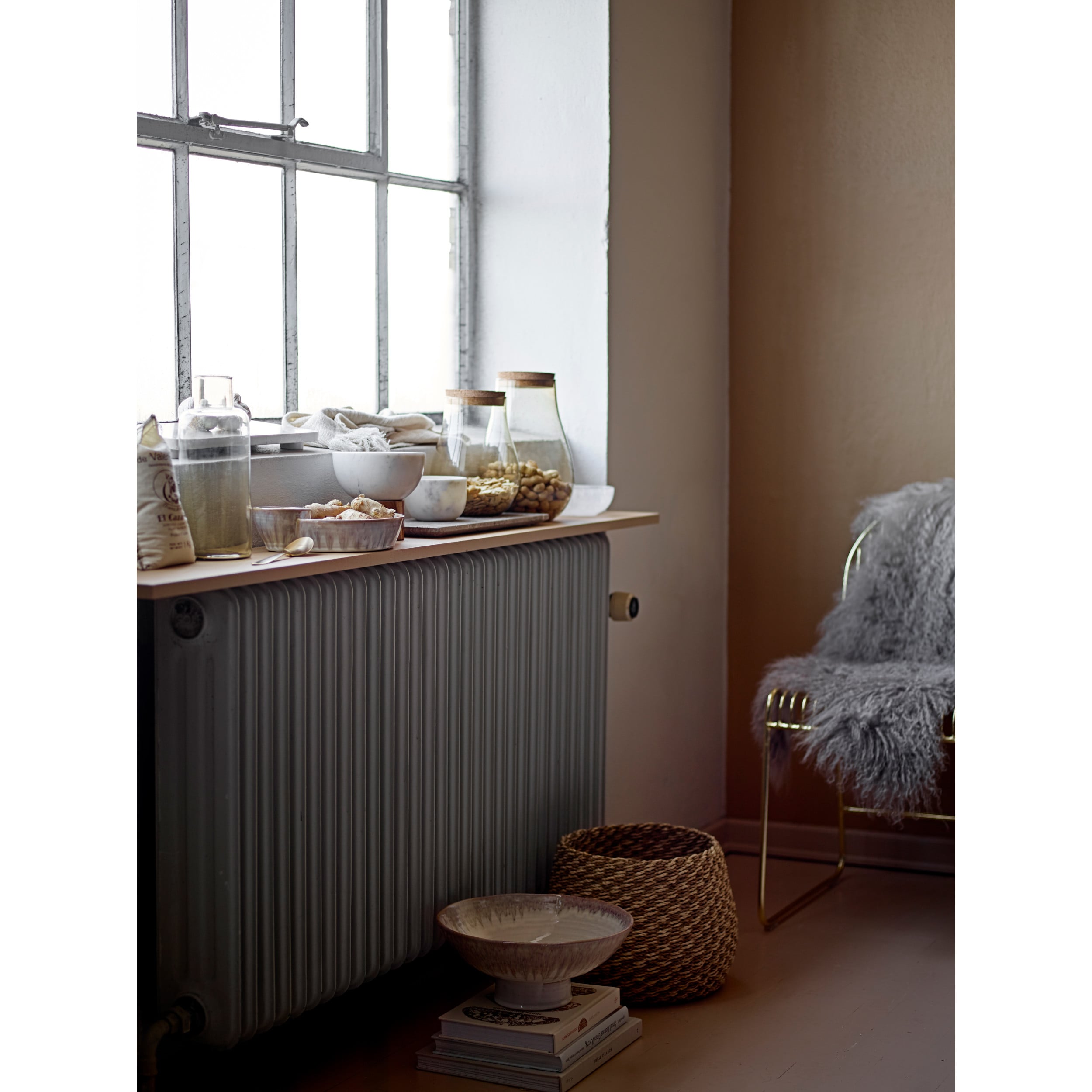 Stoneware Serving Dish with Two Sections, Cream