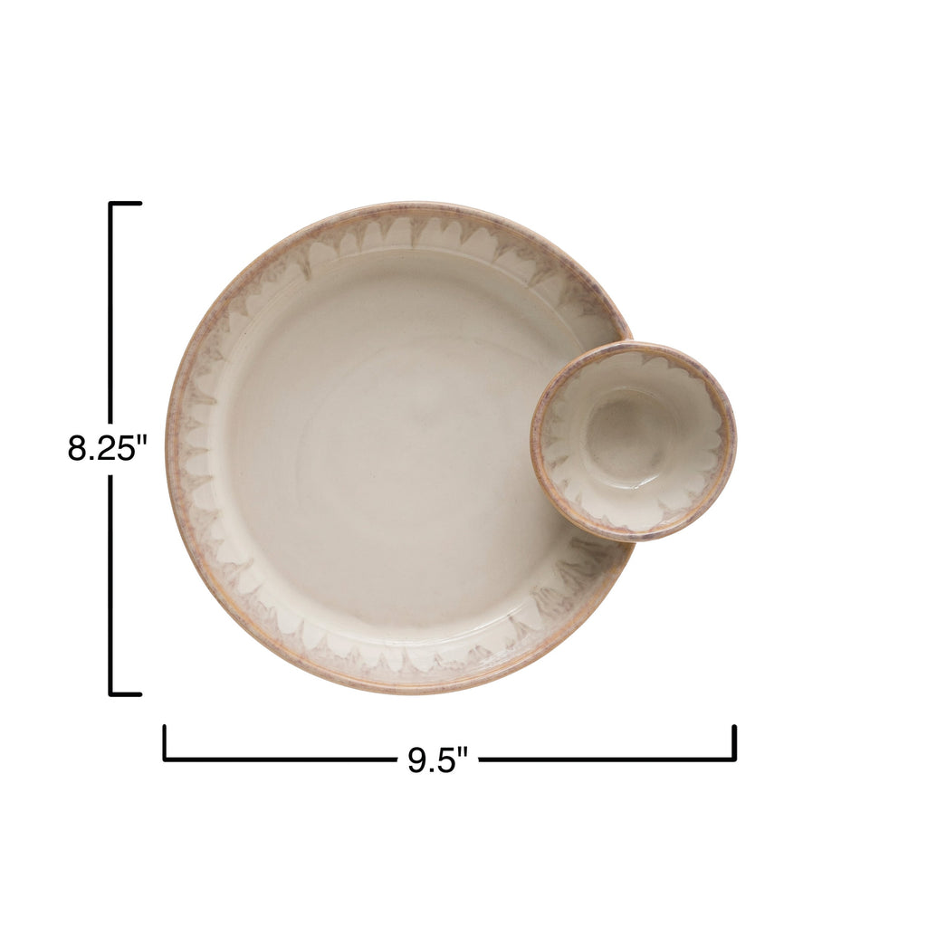 Stoneware Serving Dish with Two Sections, Cream