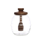 Pleated Glass Honey Jar with Acacia Lid & Dipper