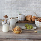 Pleated Glass Honey Jar with Acacia Lid & Dipper