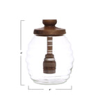 Pleated Glass Honey Jar with Acacia Lid & Dipper