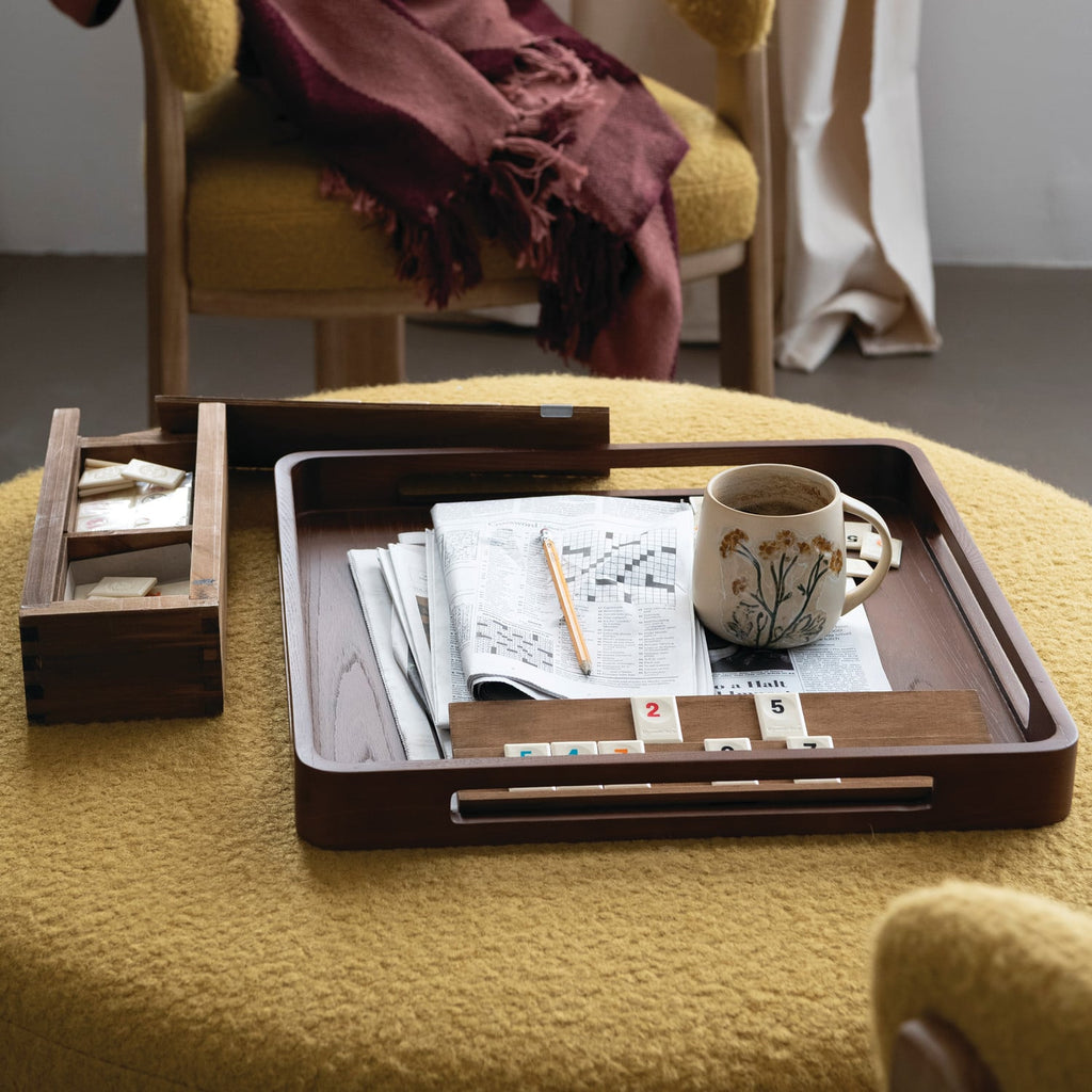 Ash Wood Tray with Handles, Walnut Finish