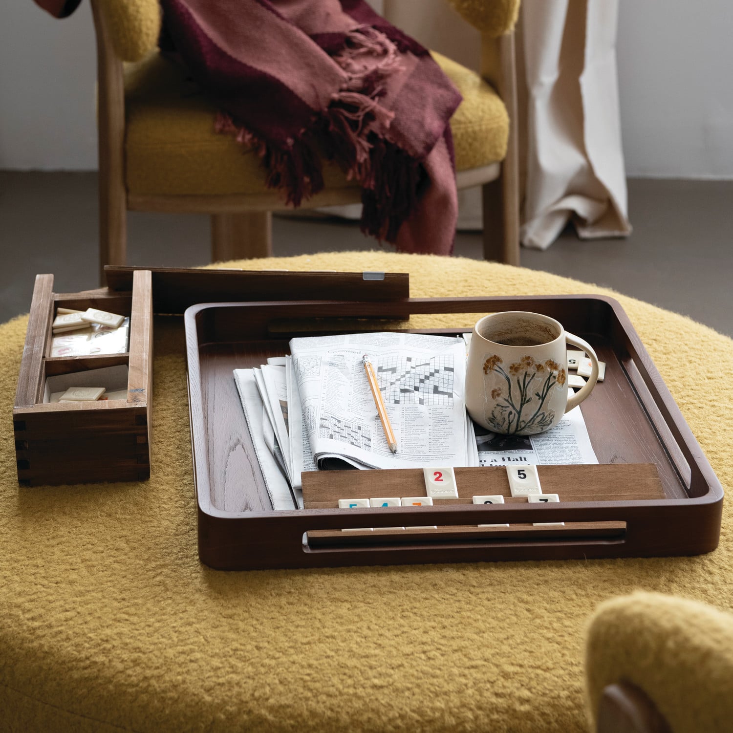 Ash Wood Tray with Handles, Walnut Finish