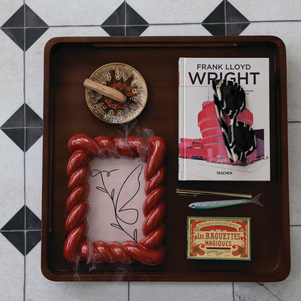 Ash Wood Tray with Handles, Walnut Finish