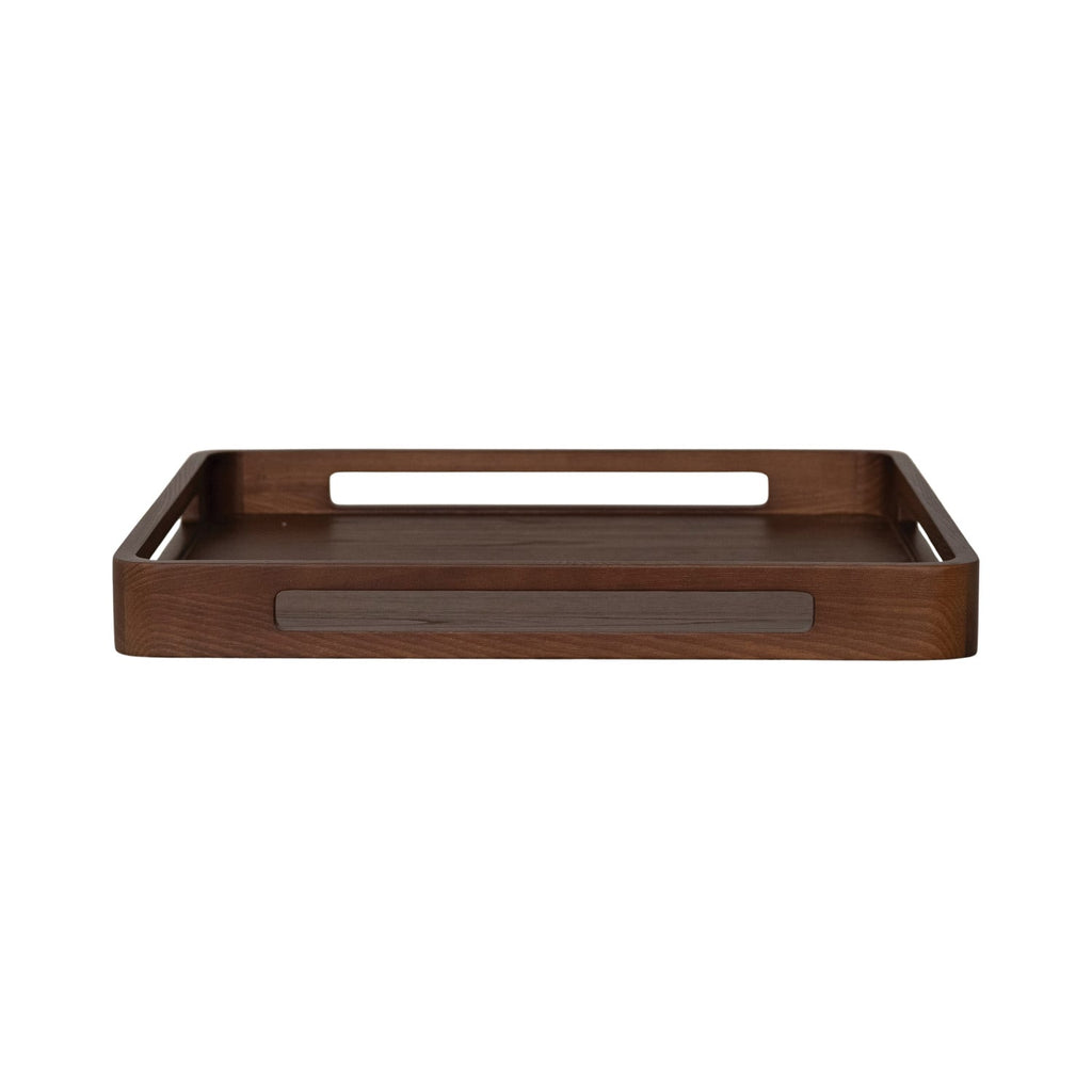 Ash Wood Tray with Handles, Walnut Finish