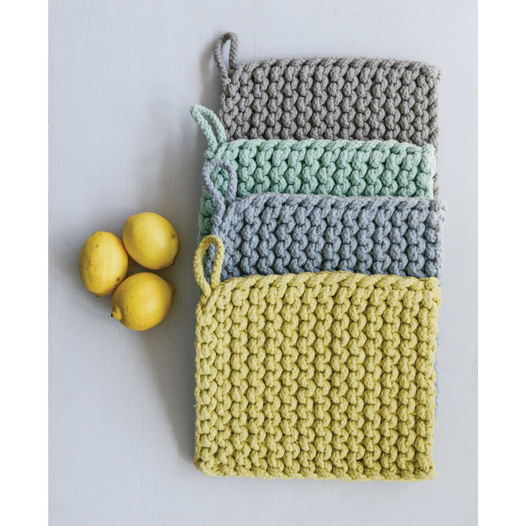 Square Cotton Crocheted Pot Holder, Cool Colors