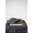 Square Cotton Crocheted Pot Holder with Leather Loop, Neutral