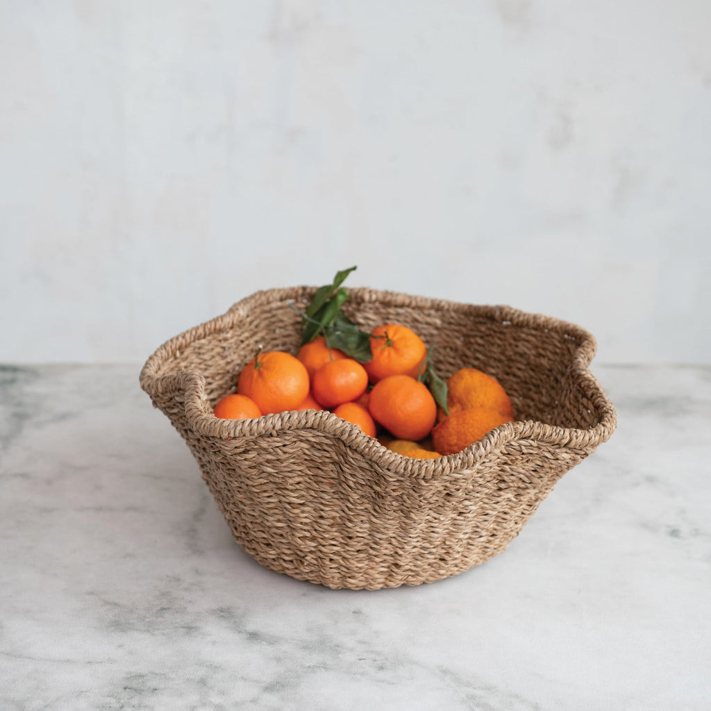 Woven Bankuan & Rattan Ruffled Bowl, Natural
