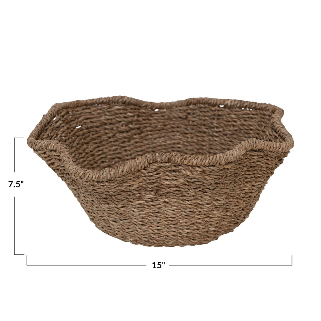 Woven Bankuan & Rattan Ruffled Bowl, Natural