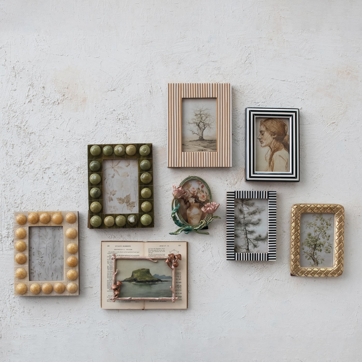 Resin Striped Photo Frame, White & Caramel