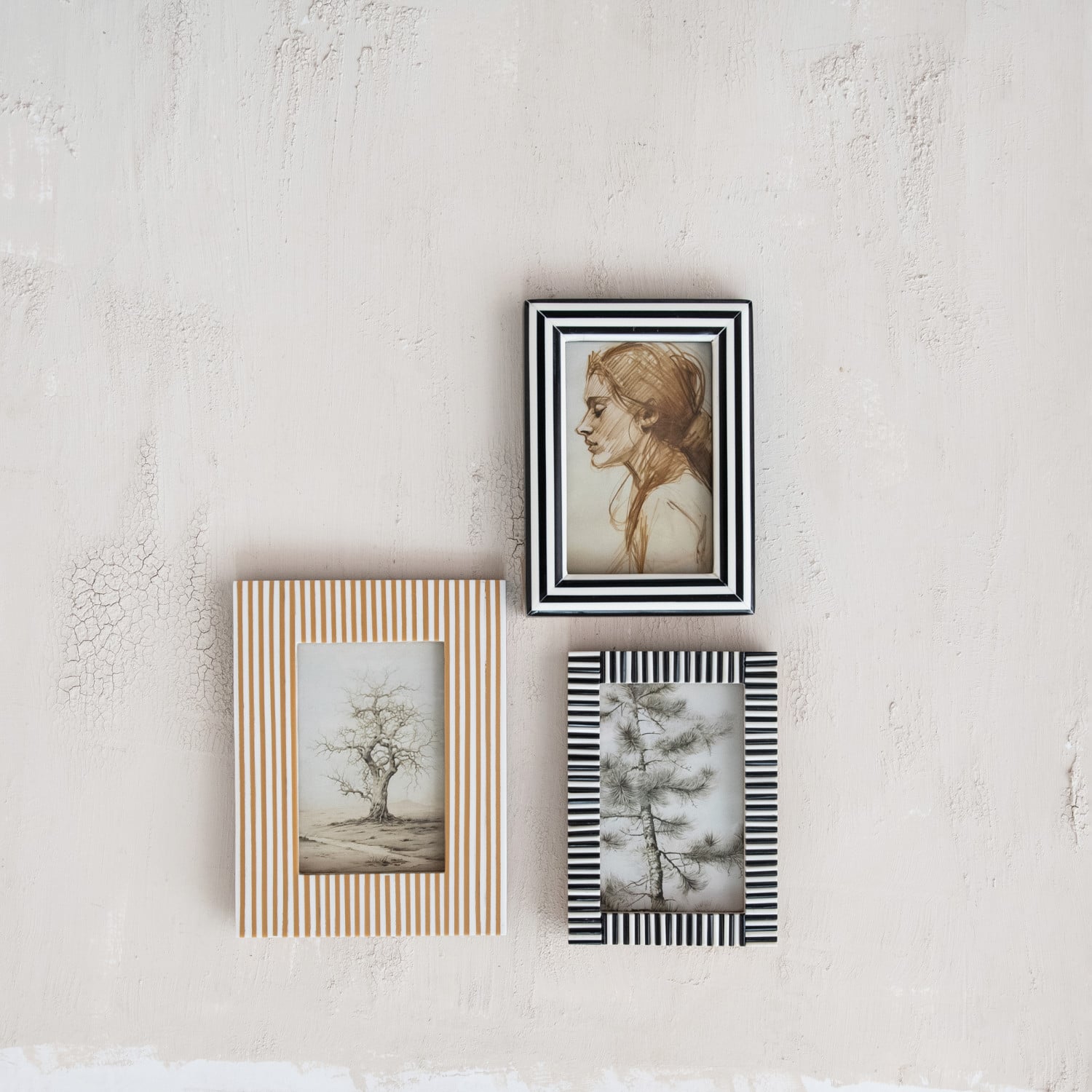 Resin Striped Photo Frame, White & Caramel