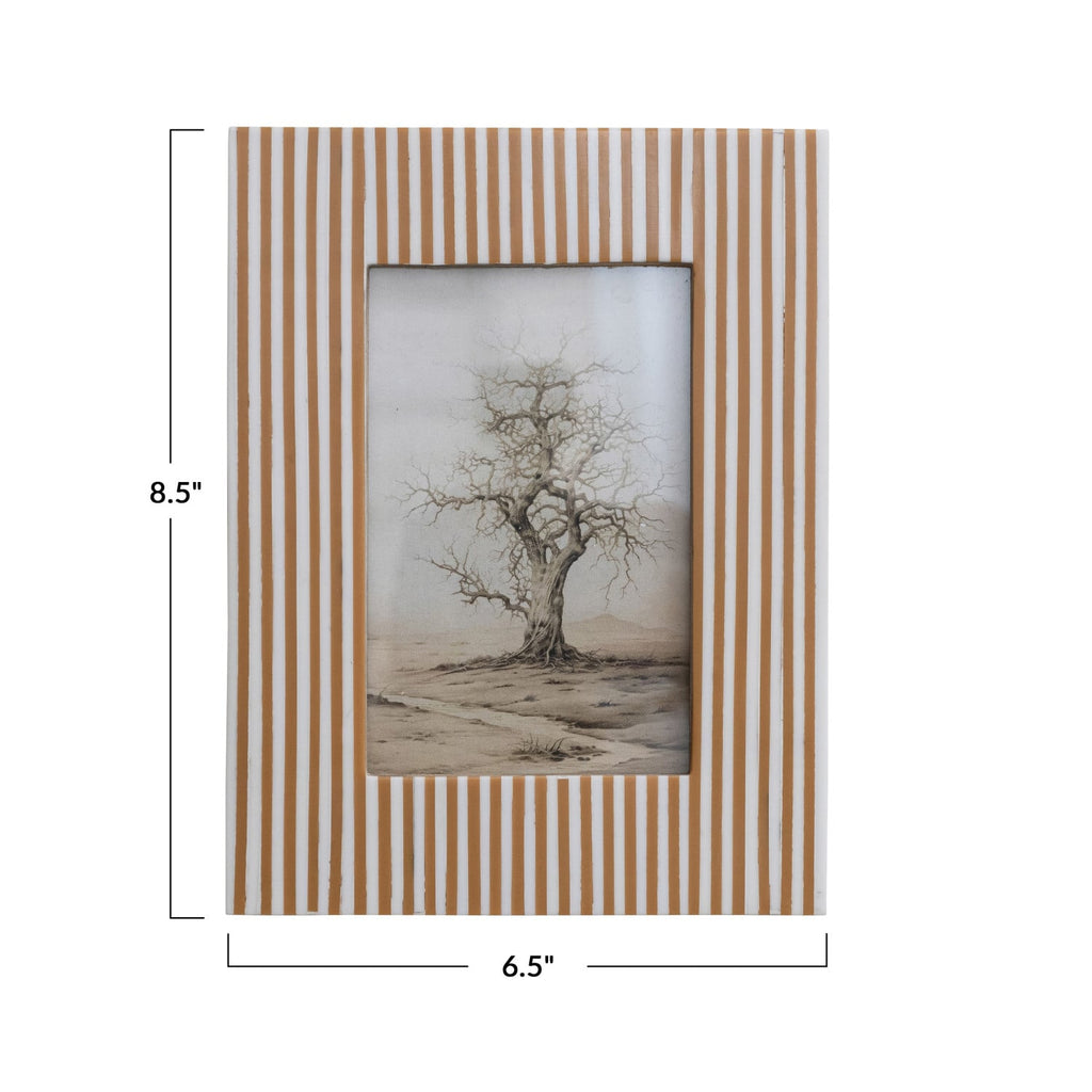 Resin Striped Photo Frame, White & Caramel