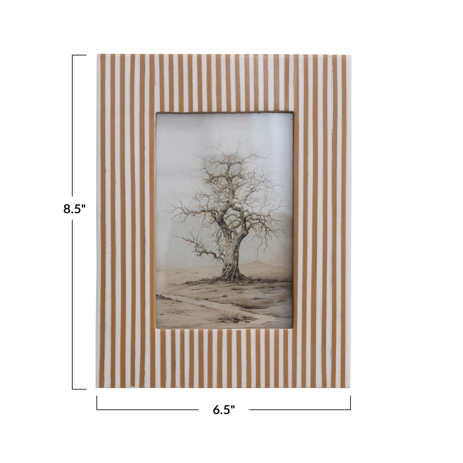 Resin Striped Photo Frame, White & Caramel