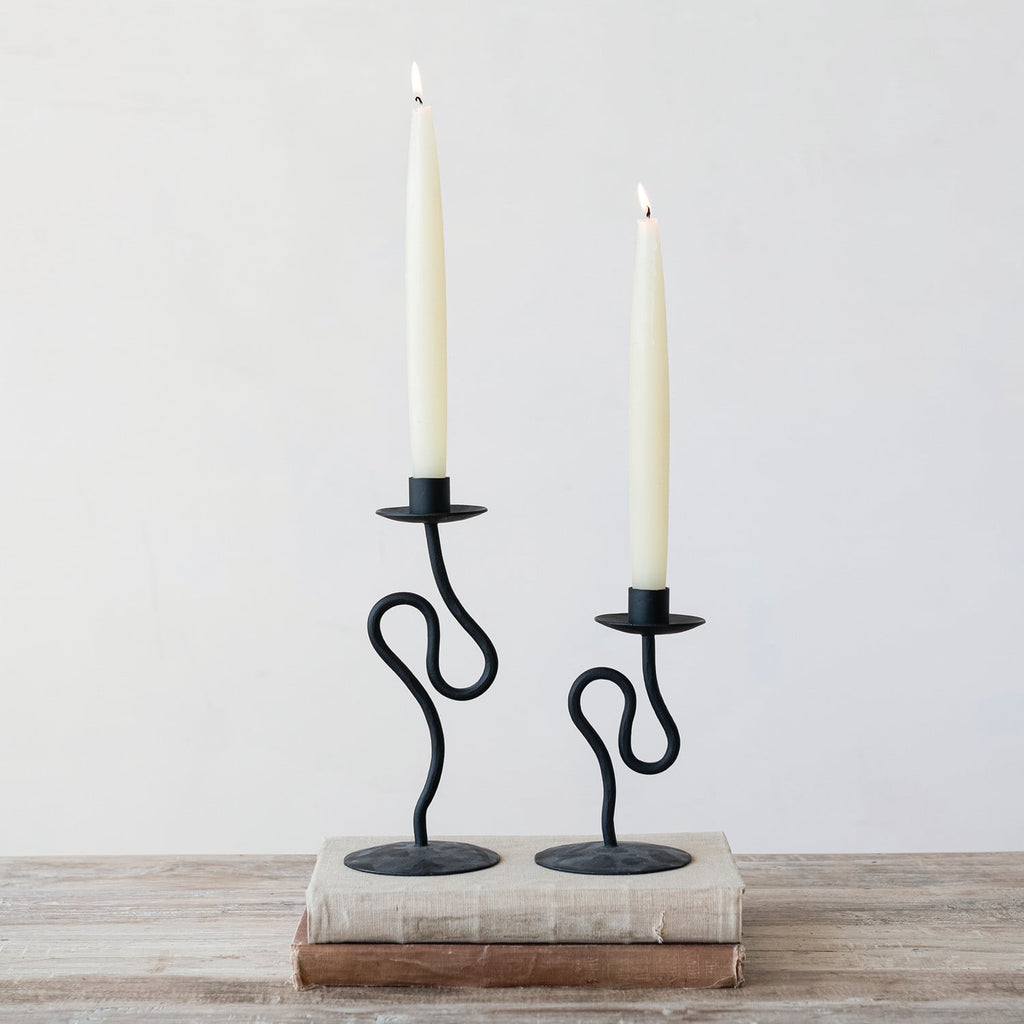 Hand-Forged Iron Abstract Taper Holder, Black – Small