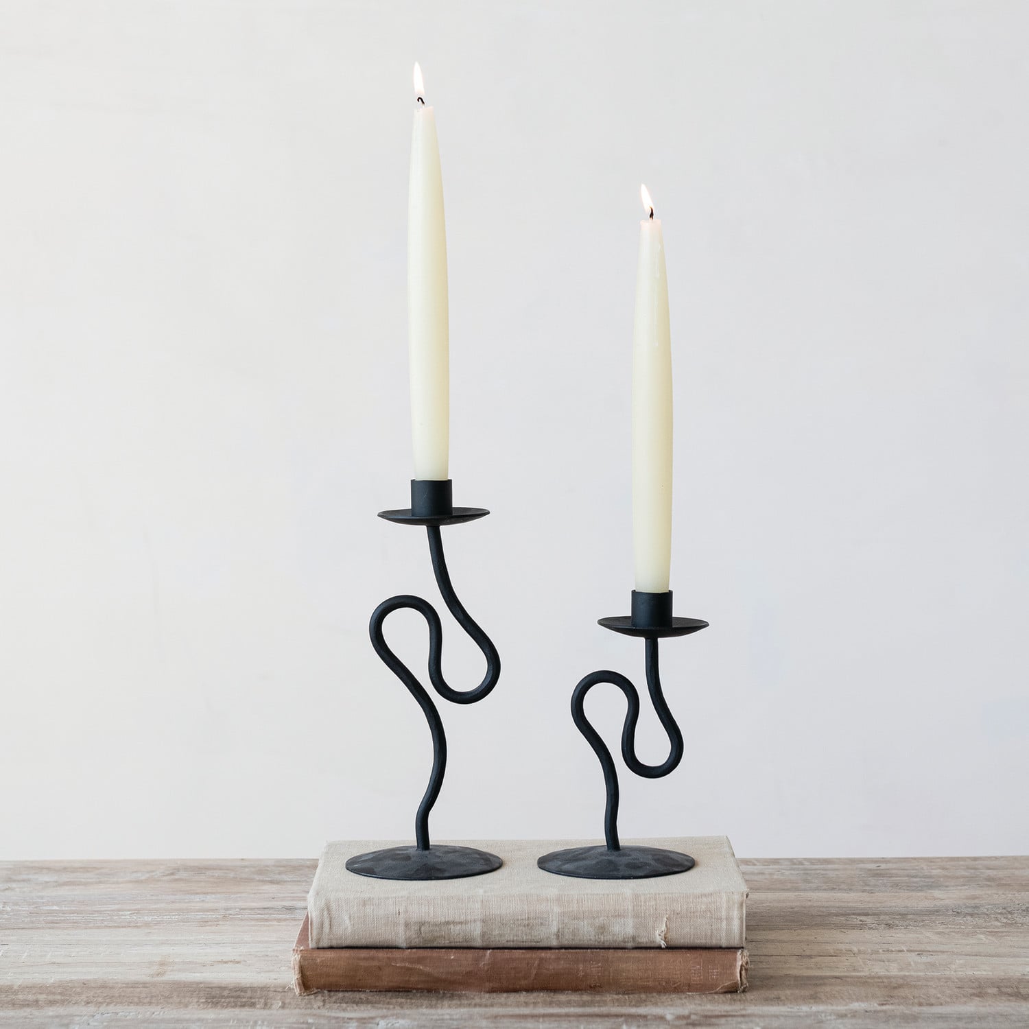 Hand-Forged Iron Abstract Taper Holder, Black – Small