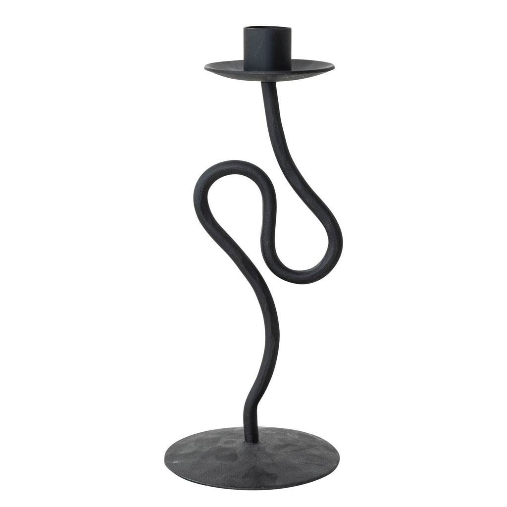 Hand-Forged Iron Abstract Taper Holder, Black – Tall