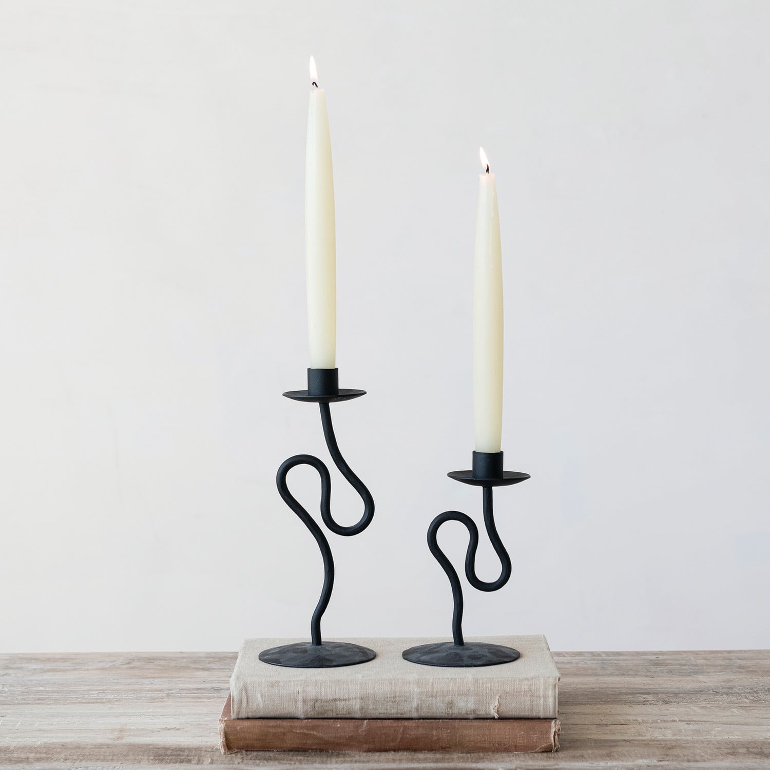 Hand-Forged Iron Abstract Taper Holder, Black – Tall