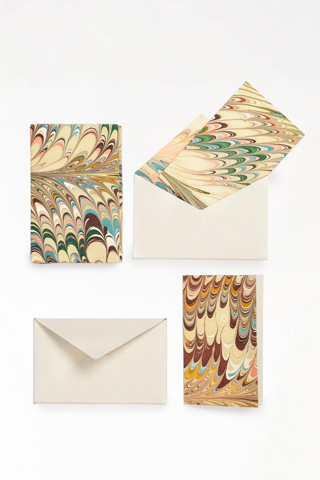 Hand-Marbled Notecards in Flatiron Feather, Set of 8