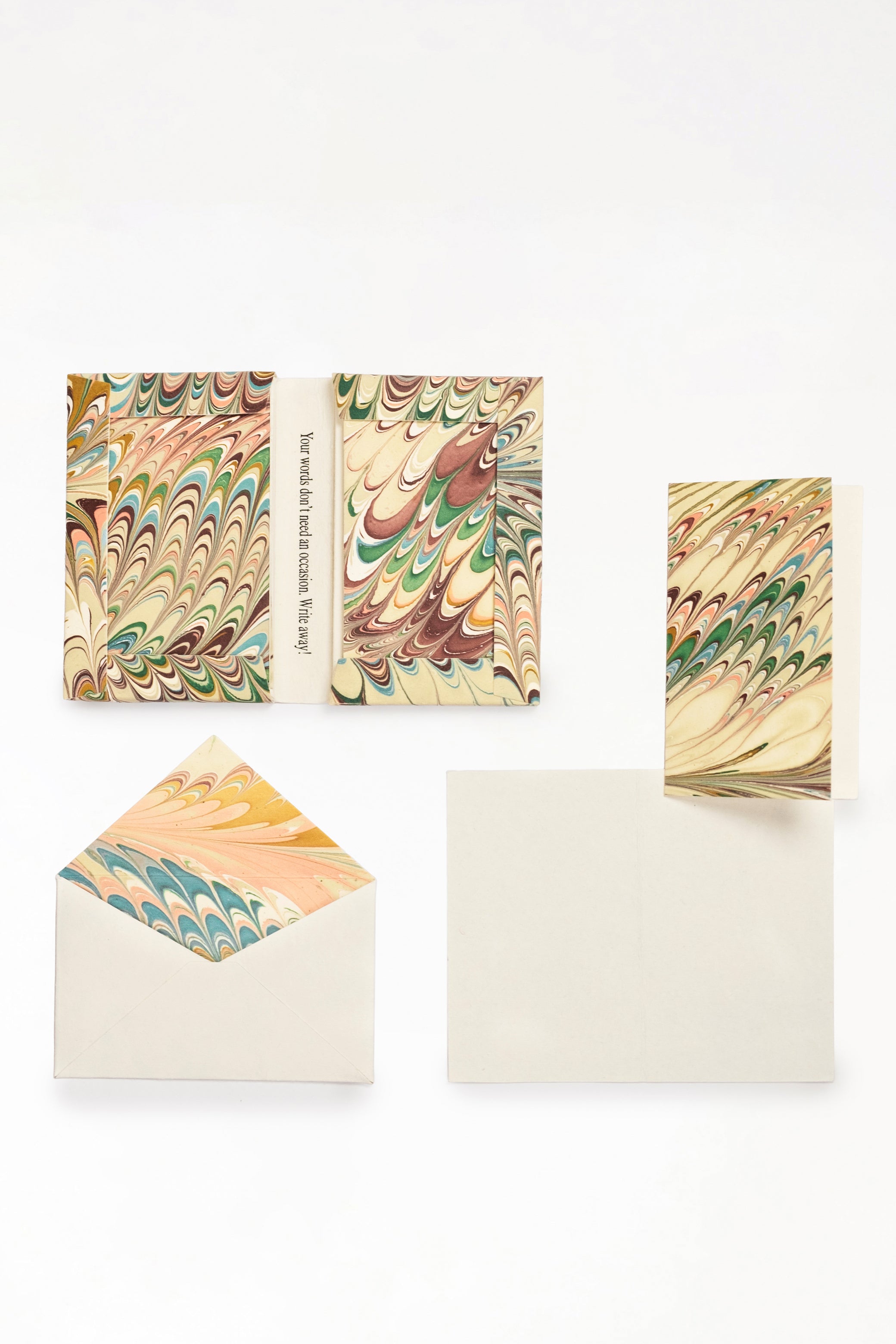 Hand-Marbled Notecards in Flatiron Feather, Set of 8