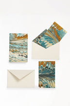 Hand-Marbled Notecards in Nila Feather, Set of 8