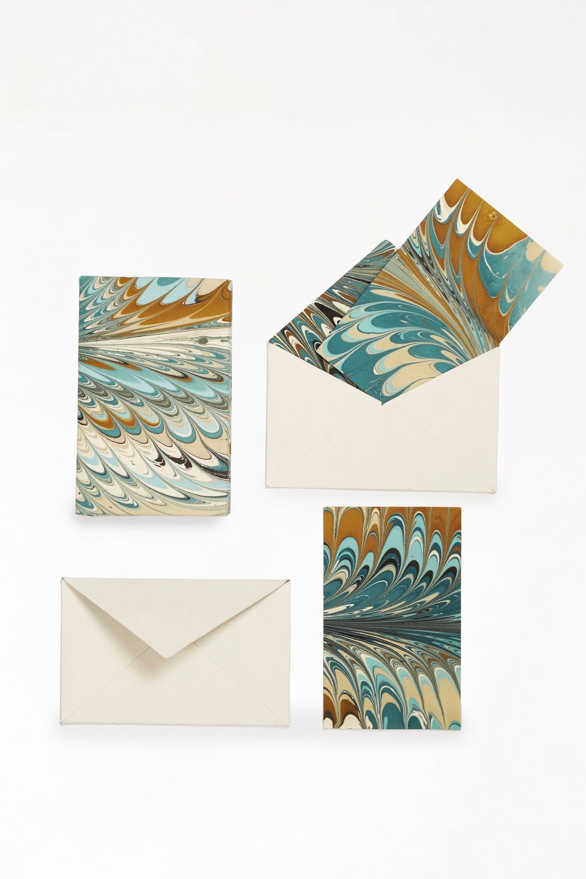 Hand-Marbled Notecards in Nila Feather, Set of 8