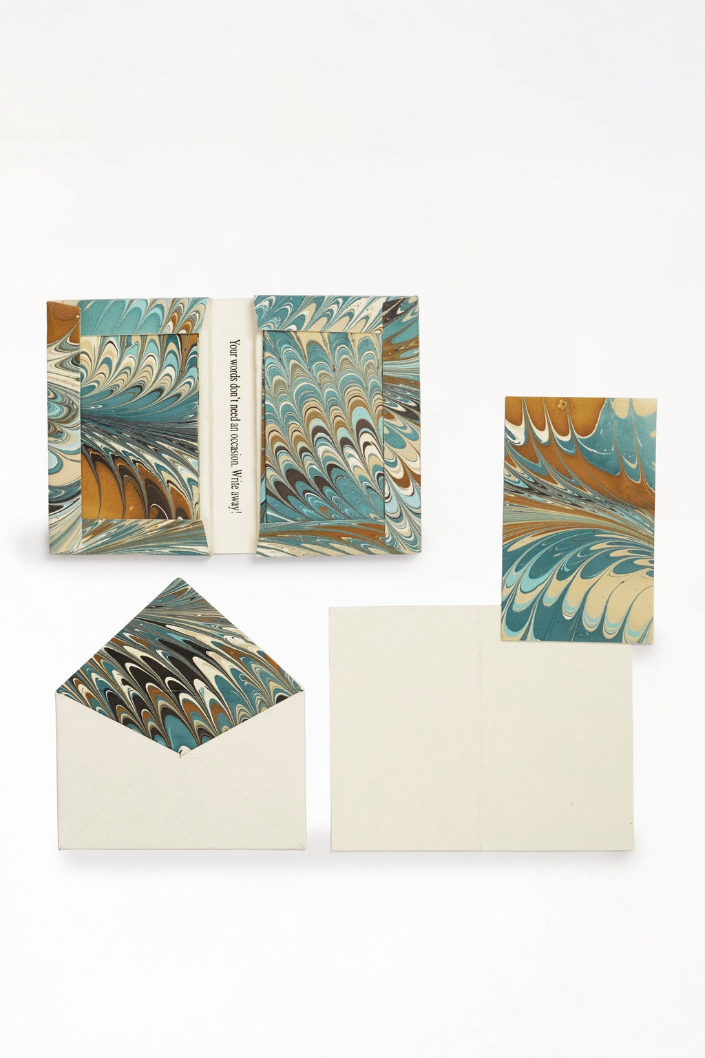 Hand-Marbled Notecards in Nila Feather, Set of 8