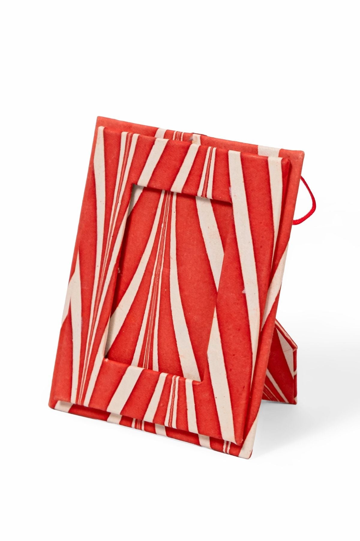 Mini Hand-Marbled Picture Frame Ornament in Candy Cane