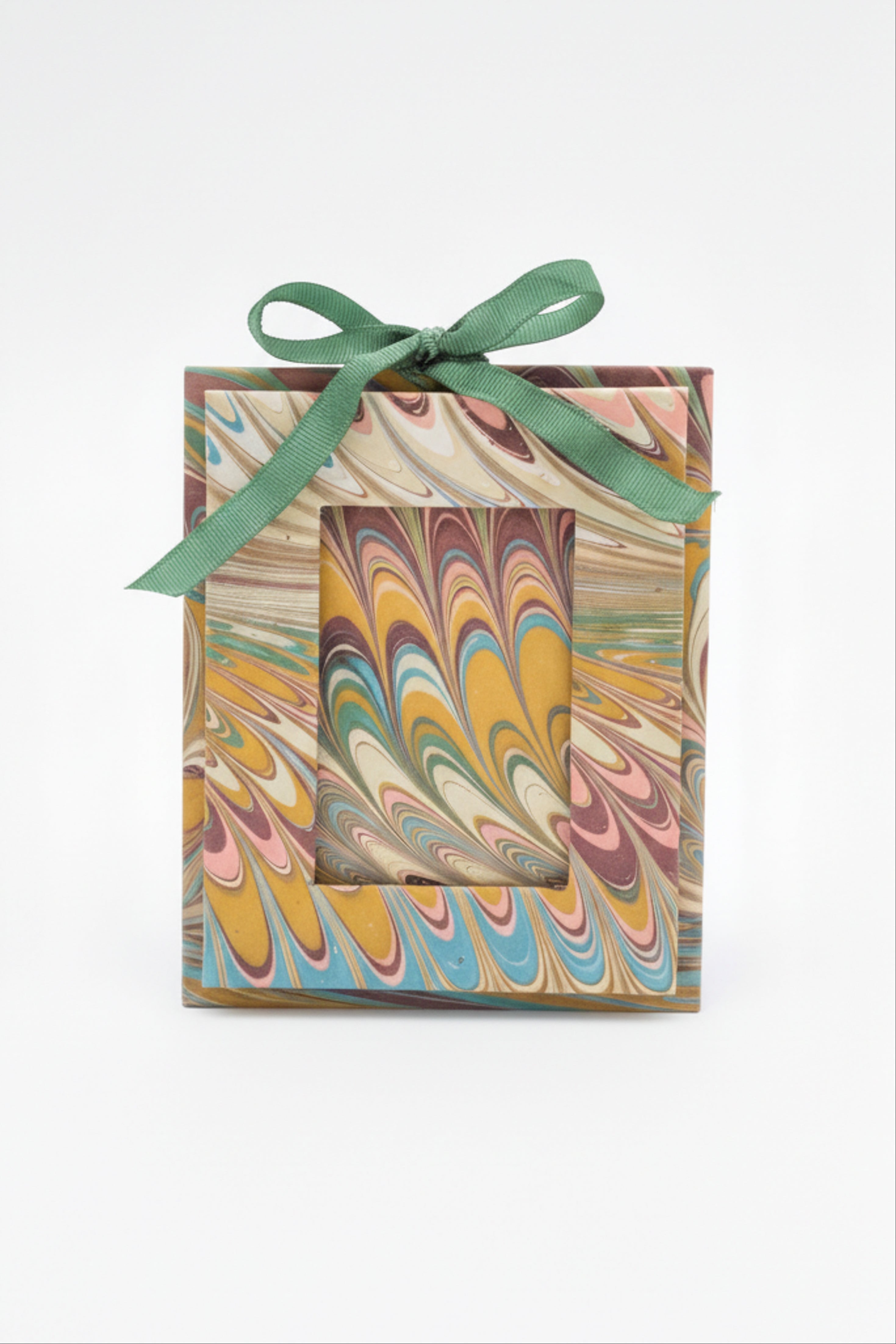 Mini Hand-Marbled Picture Frame Ornament in Flatiron Feathers