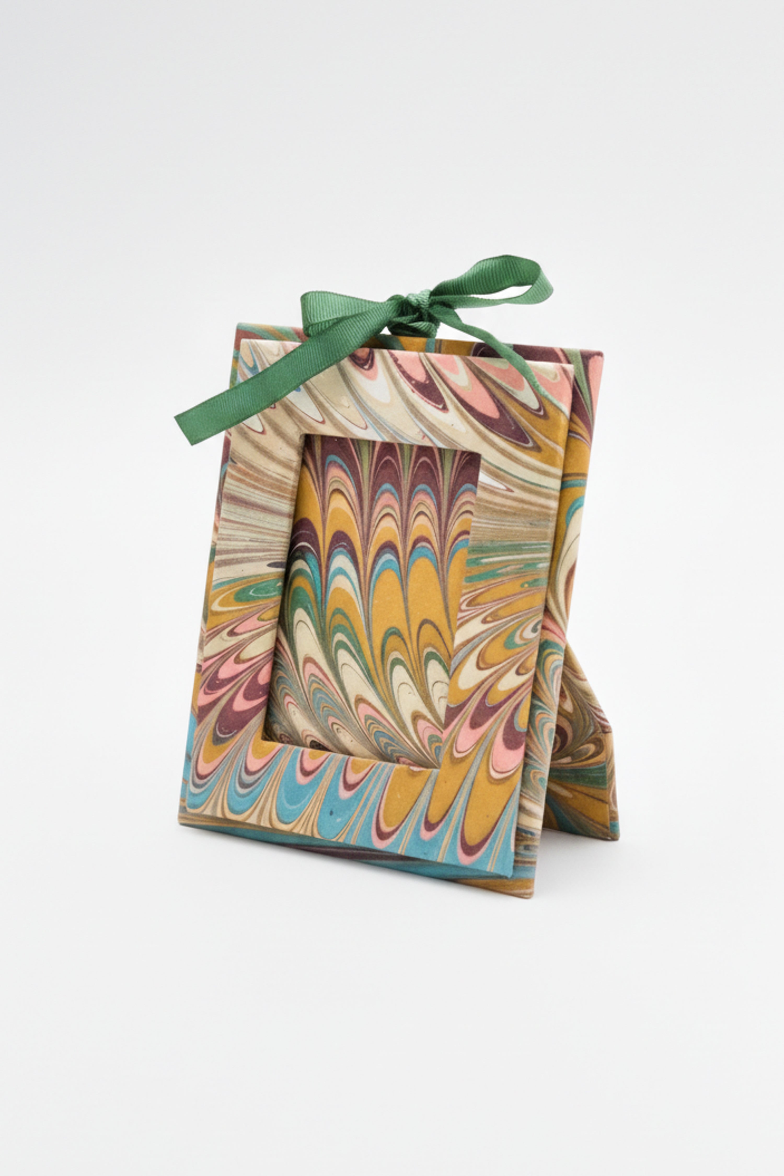 Mini Hand-Marbled Picture Frame Ornament in Flatiron Feathers